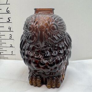 Amber Glass Owl bank vintage 1950 Libbey of‎ Canada “Wise old Owl” 6x4”
